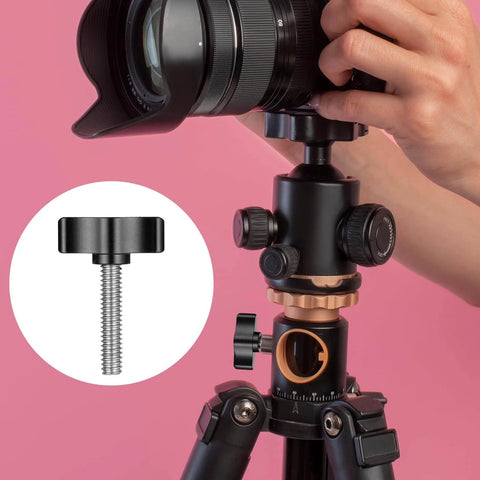 4 Pcs 1/4-20 x 1-1/4 Inch Thumb Screws With Black Wing Knob Stainless Steel Thread And Aluminum Knob installed on tripod