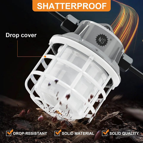 50Ft LED Construction String Lights 75W 7500LM Industrial Grade Work Lights For Job Sites Renovations Outdoor Walkways Patios And Mine Caves, 5000K Daylight shatterproof design with drop-resistant cover closeup