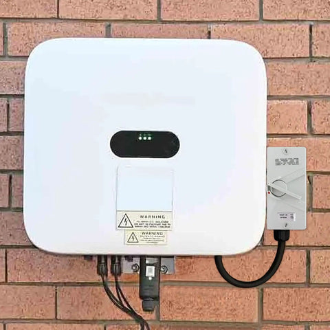 IP66 Waterproof Enclosed Motor Disconnect Switch 63A 2 Pole 220V For Indoor Outdoor Use, Weatherproof ABS Enclosure, Corrosion Resistant, High Temperature Tolerant, UV Protective, Built Tough mounted on brick wall