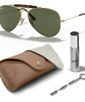 Pilot Shape Non-Polarized Sunglasses With G-15 Green Lens For Men And Women, arista gold frame with eyewear kit, case, and cleaner