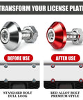 Heavy Duty Aluminum License Plate Bolts 4 Pack For Motorcycle And Car With Rust Proof Anti Theft Screws. Before and after installation.