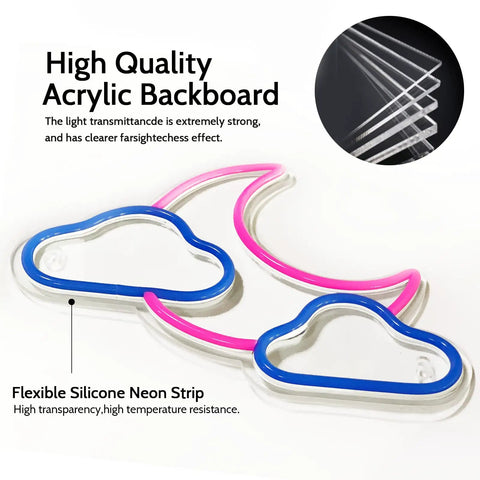Cloud Neon Sign With Blue And Pink LED Light For Wall Decor USB Powered Neon Sign for kids room, flexible silicone neon strip.