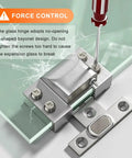 Rock Solid Brushed Steel Hydraulic Glass Door Hinge Dead Quiet Self Closing System detail with screwdriver on U-shaped bayonet design.