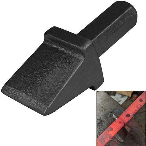 Anvil Hardy Cutter Tool Three Quarter Inch Shaft For Hot Cut Work showing black steel construction and red hot cut example