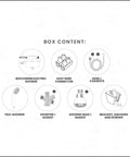 Box content of Electric Shower Head 110V Point Of Use Shower Unit with Dual Spray System, including connectors and gaskets.