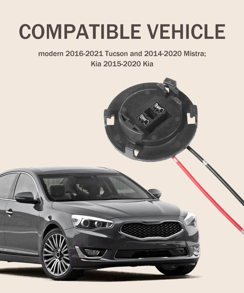Close-up of 2Pcs H7 Bulb Socket For Car Headlight Harness LED Bulb Connector with compatible vehicle models in background