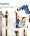 Quarter Inch Solid Brass Mini Ball Valve With Npt Thread Shut Off Handle No Fuss Slick Design For Tight Spots And Heavy Duty Pneumatic Flow Control Built Tough To Handle Rough Work mounted on copper pipes with hose attached.