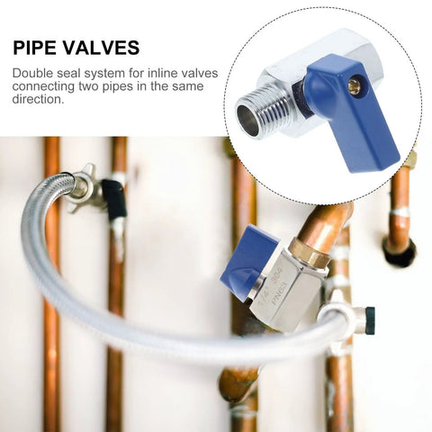 Built Tight Mini Brass Ball Valve Featuring A Smooth Lever Handle And Npt Female To Male Thread Connectors For No Sweat Plumbing And Dependable Industrial Shut Off Control mounted on copper pipes.