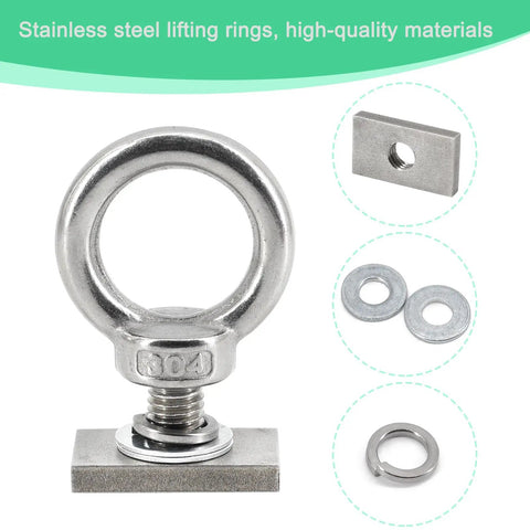 T Track Mount Tie Down Anchor Kit 6Pcs M10 Stainless Steel With Nuts And Lifting Eye Bolts For Roof Rack 4WD Awnings And Accessories Heavy Duty Cargo Securement, stainless eye bolt and hardware
