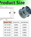Diagram and size specifications for Rock Solid Heavy Duty 1/2 Inch To 3/8 Inch Heim Joint Misalignment Spacer Kit.
