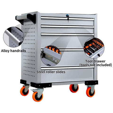 Rolling Tool Cabinet with Lock, 5-Drawer Mobile Tool Chest for Garage, Warehouse and Workshop, Heavy Duty Steel Cabinet with PU Wheels, Large Capacity Storage Organizer, side view
