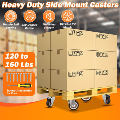 1 Inch Side Mount Casters Set Of 8 L Shaped Rubber Swivel Heavy Duty Double Plate Casters Without Brake Industrial Metal Wheel For Workbench Furniture Cabinet Woodbox Brown Includes 42 Screws For Quick Mounting supporting stacked boxes