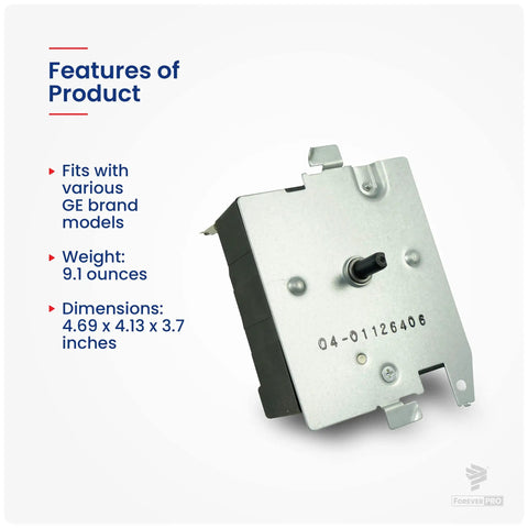 Replacement GE Dryer Timer WE4M533 For WE4M364 Compatibility, DIY Repair Part shown with product features and dimensions.