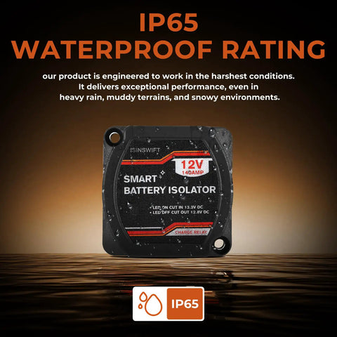 Dual Battery Isolator 12V 140 Amp Voltage Sensitive Relay VSR Kit for Marine RV, compact design with IP65 waterproof rating.