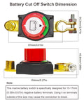 Dimensions of Beefy Negative Battery Disconnect Switch 12V 48V Heavy Duty 300A, showing 97mm width and terminal fit details.