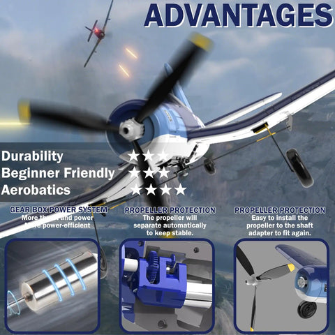 4 Channel RC Plane Ready To Fly Aerobatic Aircraft For Beginners With Easy Control And Stable Flight F4U Corsair Style showcasing features