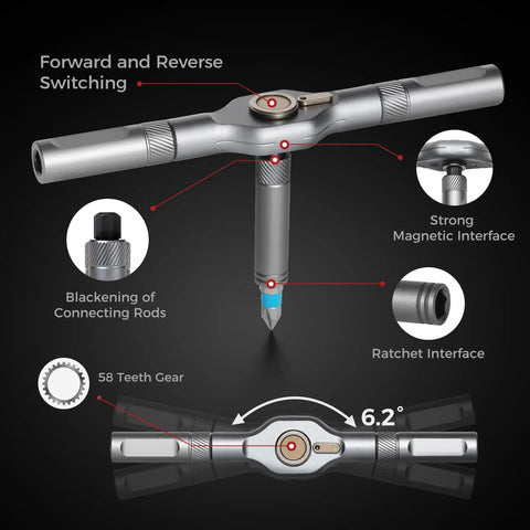 Close-up of Hardcore 24 In 1 Magnetic Screwdriver Set showing the forward-reverse switch and magnetic interface.