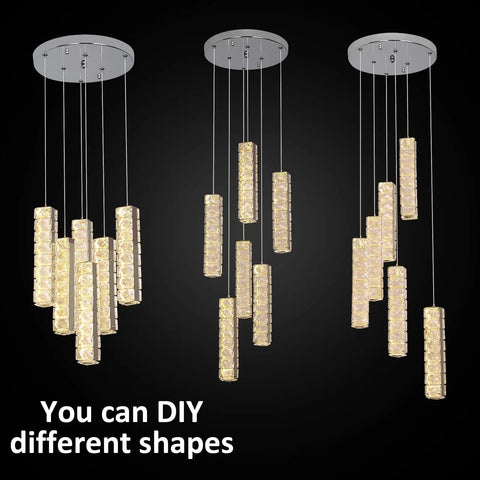 Dimmable Modern LED Crystal Pendant Lights Fixture for Kitchen Island Dining Room Living Room Bedroom Hallway Hanging Pendant Lamp with Flush Ceiling Mount High Brightness and Lit Crystal Illumination for Any Space Sleek and Stylish
