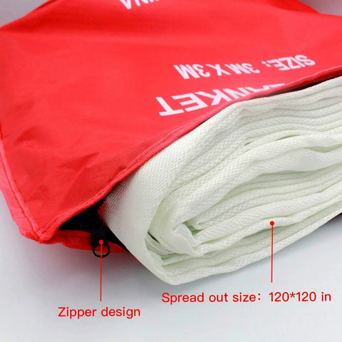 Heavy-Duty Welding Blanket For Sparks And Heat Protection, Fiberglass Fire Blanket in red bag showing 120 x 120 in size