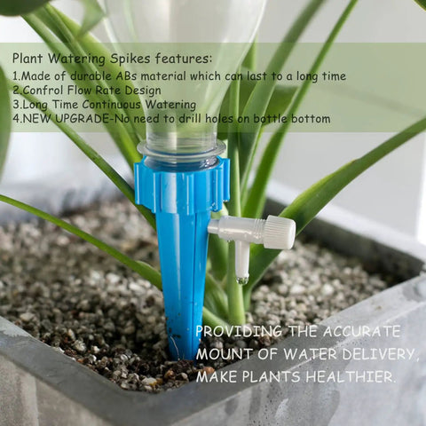 Close-up of 24 Pack Self Watering Spikes For Plants Automatic Indoor Plant Waterer With Adjustable Drip Valve in use