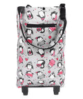 Collapsible Trolley Bag With Wheels For Groceries featuring a penguin design, foldable grocery cart made from waterproof wear resistant Oxford fabric.