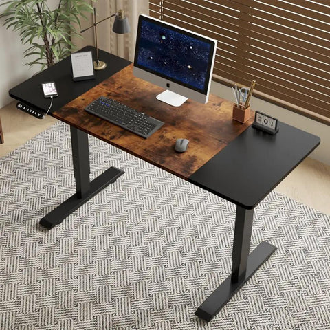 Rocksolid Electric Standing Desk With Solid Steel Frame And Reinforced Double Beams. 55 Inch computer table shown in home office setup.