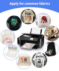Printer with Direct To Film DTF Transfer Film Pack A4 50 Sheets 8.3 X 11.7 Inches Matte Clear PET for fabric prints shown