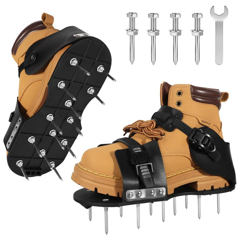 Lawn Aerator Shoes With Spikes For Grass 5mm Metal Base Adjustable Straps Foot Protection Easy Install Spike Shoes For Yard Work
