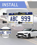 Rock Solid M6 1.0 X 16mm Stainless Steel License Plate Screws, 8 Piece Pan Head Auto Car Bolts Kit installed on a vehicle.