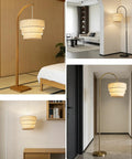 Three Tier Linen Drum Lampshade For E26 Ceiling Pendant Light Modern Hanging Lamp Fixture Beige Fabric Shade showcasing various setups