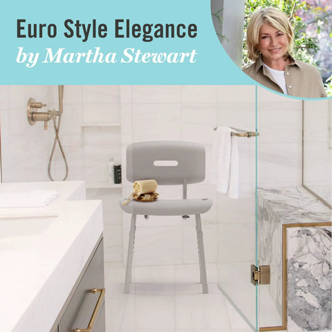 Euro Style Shower Chair With Microban For Disabled And Seniors in a marbled bathroom setting