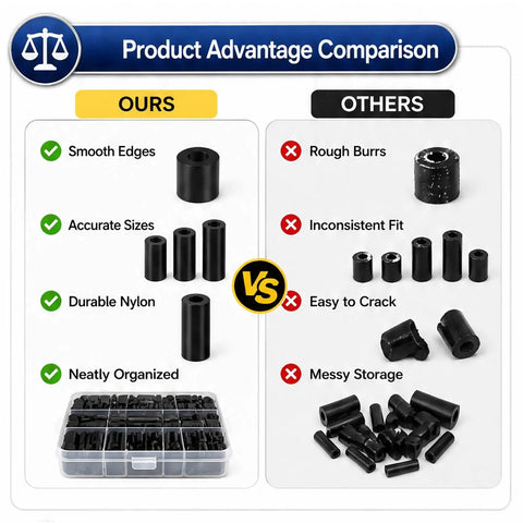 M6 And M8 Nylon Spacers Kit 300 Pieces Black Round Standoff Spacers For PCB Board Electronics DIY Mounting Hardware, organized tray