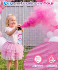 Next Level Gender Reveal Fire Extinguisher Smoker Bomb Two Pack Biodegradable Baby Shower Party Decorations Pink Blue Hype Smoke Cloud Shindig Setup Game Changer Essential, child using pink smoke cannon in outdoor setting