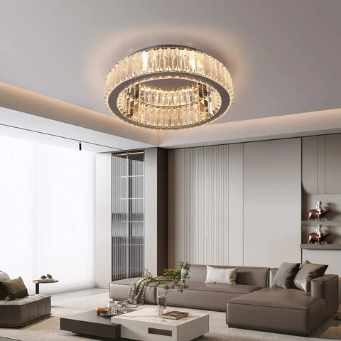 Crystal Ceiling Light Chandelier LED Flush Mount With Three Color Temperatures Modern Sparkling Lighting Fixture in a living room