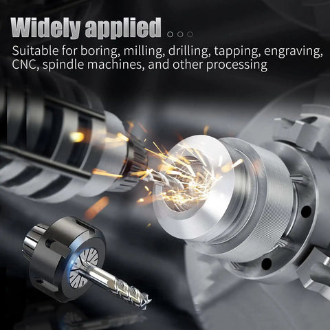 Close-up of ER32 Spring Collet Set For CNC Milling And Lathe Tooling with metalworking sparks, showcasing versatility and precision.