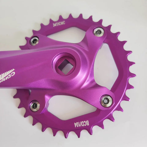 Purple CNC 34T Single Speed Crankset 104BCD 170mm Aluminum for Mountain, Road, and Folding Bikes, Square Taper
