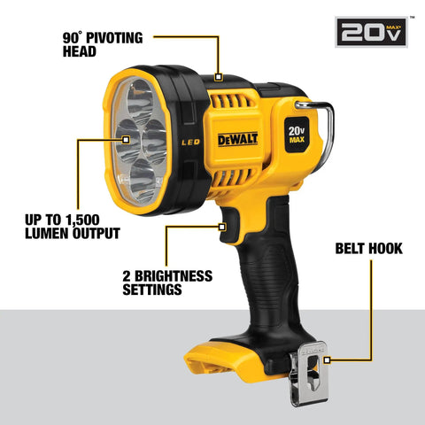 Cordless 20V Max LED Work Light With 4 Bright LEDs 1500 Lumens See Up To 508 Yards Two Brightness Settings For Max Output Or Extended Run Time