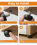Steps showing installation of 12 Pack M8 Adjustable Furniture Feet In 304 Stainless Steel Leveling Screws 8mm By 1.25 Thread.