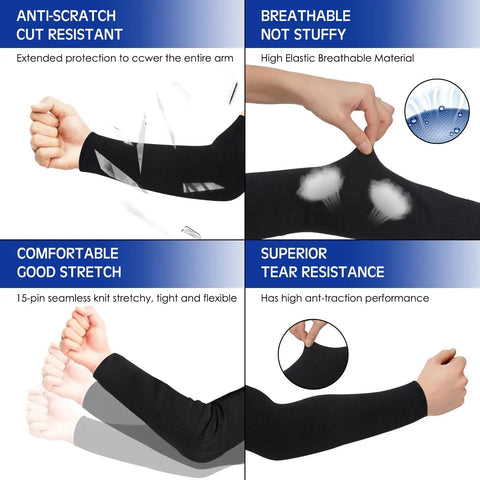 Arm Sleeve Guards for Men and Women, 2 Pairs Protective Forearm Sleeves, lightweight HPPE nylon spandex, black, features illustrated