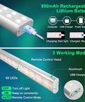 Rechargeable Wireless Under Cabinet Lighting With Remote, 15 Color Changing RGB Light Bar, showing USB charging and control modes