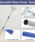 Heavy Duty 59-Inch Mop Handle Pole with adjustable clamp, stainless steel, anti-slip handle, details for universal cleaning