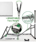 Heavy Duty 4 Foot Folding Table For Indoor Outdoor Use With Handle Portable Square Dining Card Table Waterproof Durable Plastic Top 330 Lb Weight Capacity Ideal For Picnics Parties Camping And More showing adjustable height and foldable design