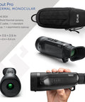 Handheld Thermal Imaging Monocular With 500 Meter Human Detection And 32 Degree Wide Field Of View For Law Enforcement Pros Nite Ops Surveillance And Tactical Use, shown with carrying case and accessories.