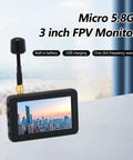 3 Inch Micro FPV Monitor With 480x320 LCD Display 5 8Ghz 40 Channel Auto Search Built In Battery RaceBand Ready on table