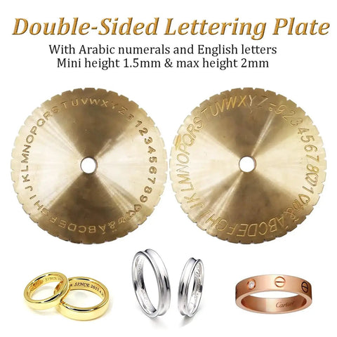 Professional Double Sided Dial Ring Engraver Featuring Hella Precise Hard Alloy Pen Tip For Sleek Inner Jewelry Marking And 1.5Mm To 2.0Mm Sturdy Letter Blocks with a double-sided lettering plate.