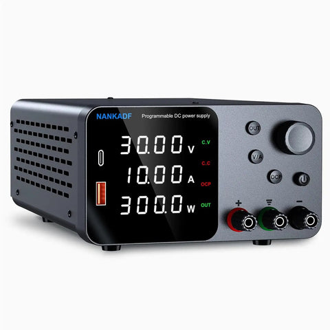 High Precision DC Power Supply With Encoder Knob 30V 10A Beefy Bench Unit USB Type C Quick Charge 5V Three Point Six Amp Output