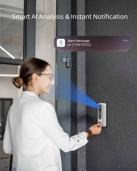 Person interacting with Wireless Doorbell Camera With 2K Video No Subscription Built In Chime Plug And Play 2 Way Audio