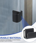 Close-up of black zinc alloy glass door pull handle set on shower glass, part of Fifteen Sixteenth Inch Glass Door Pull Handle Black Zinc Alloy Set Of Two With Screws No Drilling Door Clips For Three To Five Millimeter Shower Glass Cabinets Drawers Displays Ideal For Frameless Showers Glass Cabinets Display Showcases And Furniture.