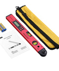 Straight Up Essential for Woodworkers A Hella Precise Digital Angle Finder Gauge Lcd Protractor Spirit Level Meter on yellow case with user manual.