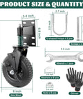 Diagram of 8 Inch Gate Wheel With Brake Heavy Duty Caster For Metal And Wood Fences 600Lb Capacity, includes hardware and gloves